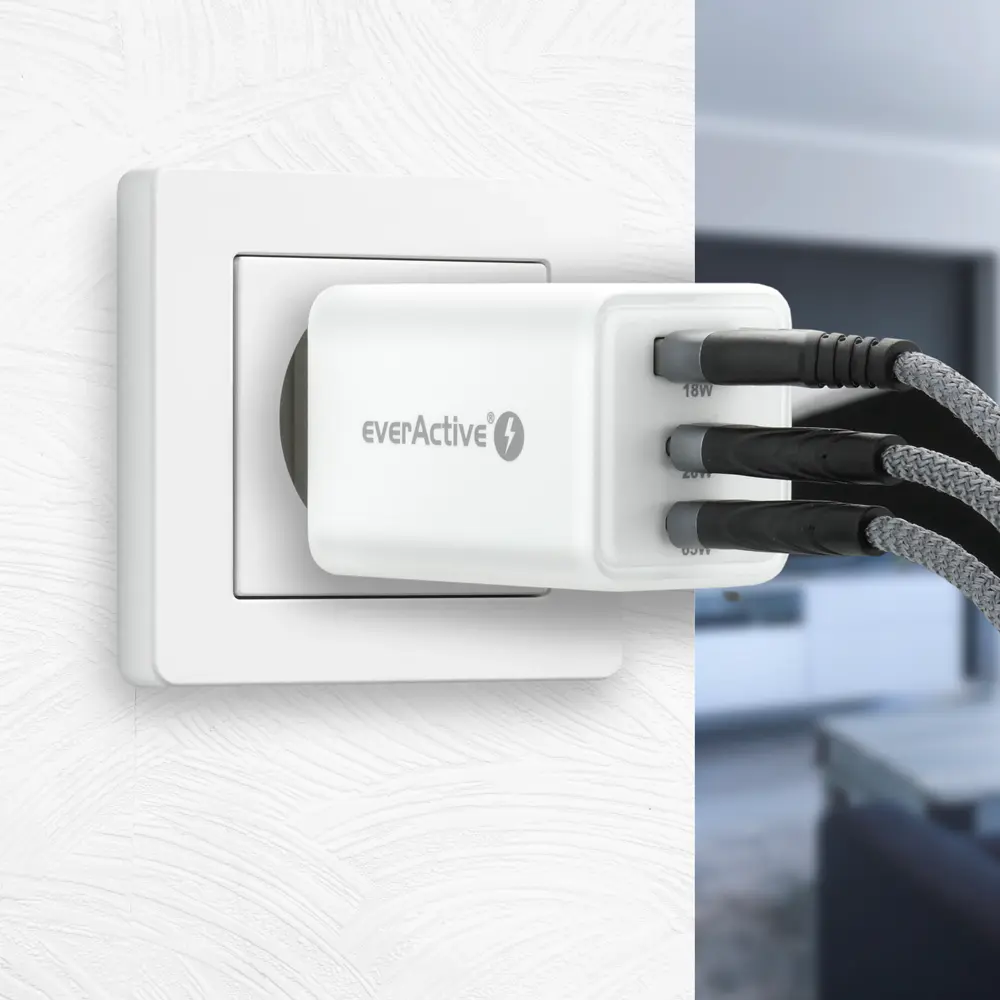EverActive USB síťový adaptér slim GAN SC-655Q 65 W