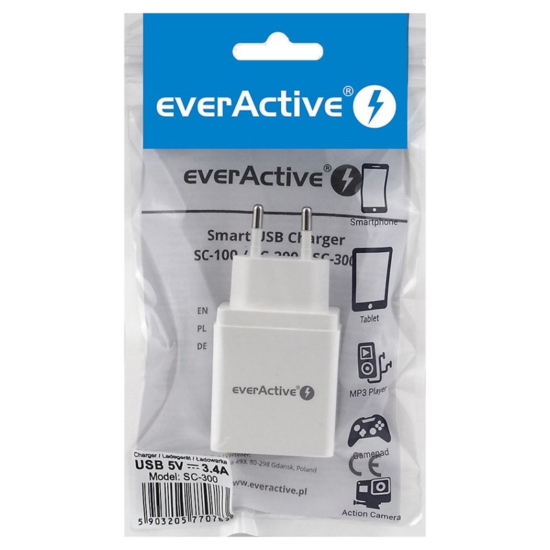 EverActive USB síťový adaptér 3.4A