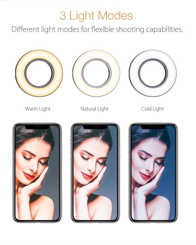 Kruhové LED světlo s klipem na livestream, video, focení, makeup