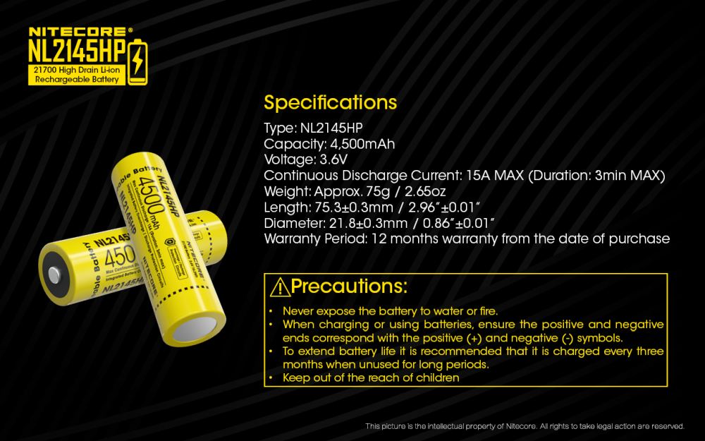 Baterie Li-ion 21700 Nitecore 4500mAh (NL2145HP)