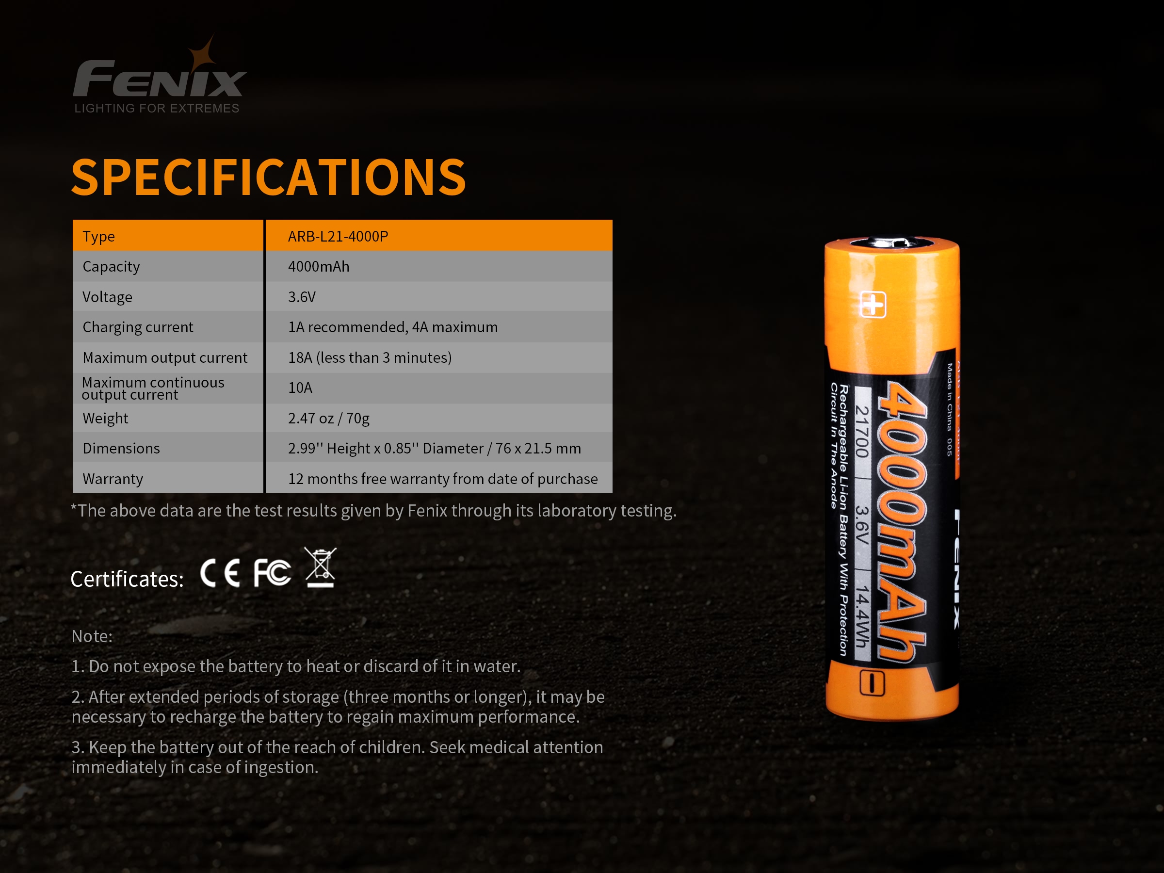 Baterie Li-ion 21700 Fenix 4000mAh 18A