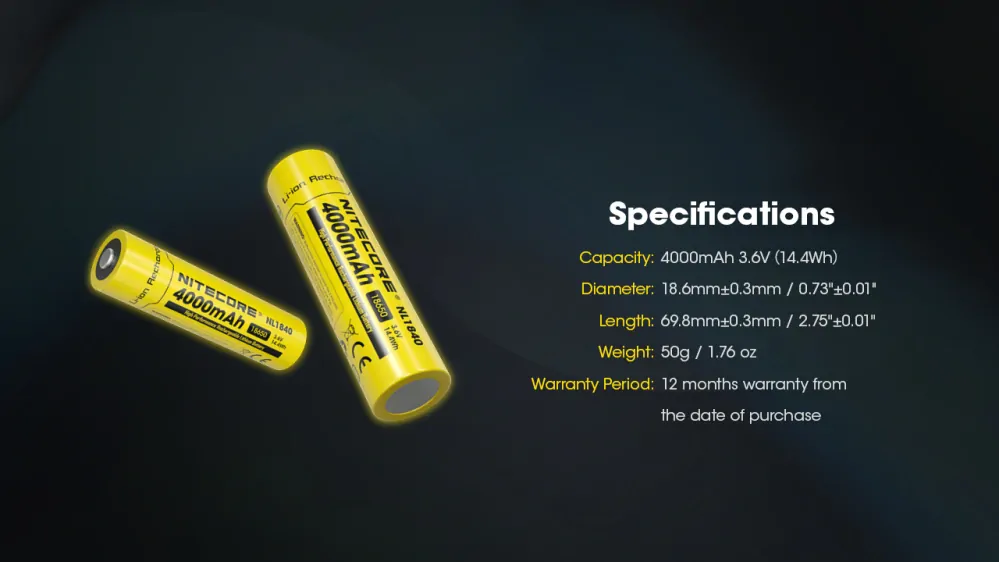 Baterie Li-Ion 18650 Nitecore 3.6V 4000mAh (NL1840)