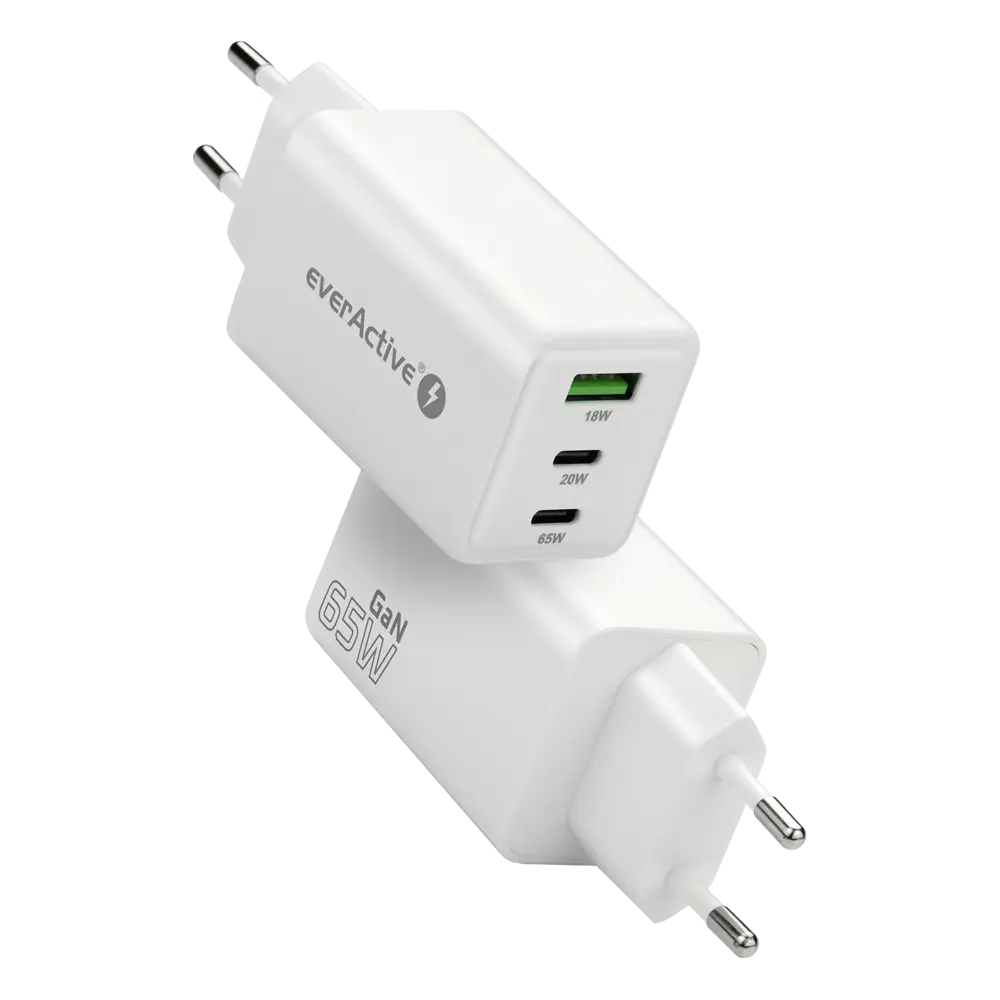 EverActive USB síťový adaptér slim GAN SC-655Q 65 W
