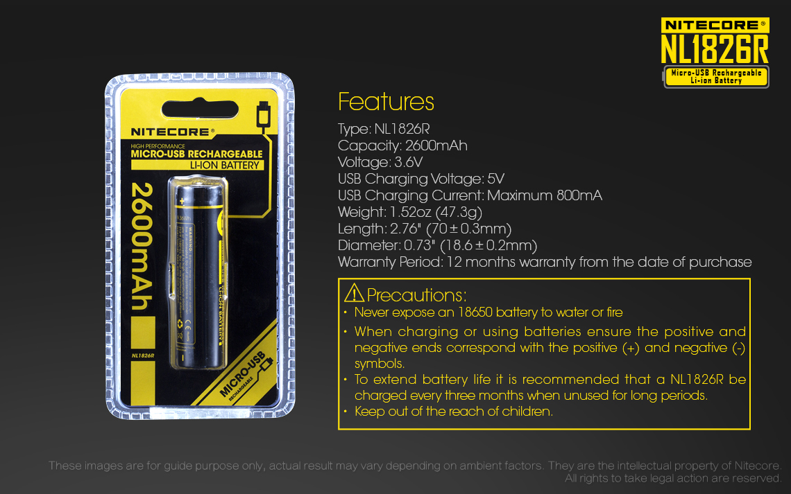 Dobíjecí USB baterie Nitecore 18650 2600mAh (NL1826R)