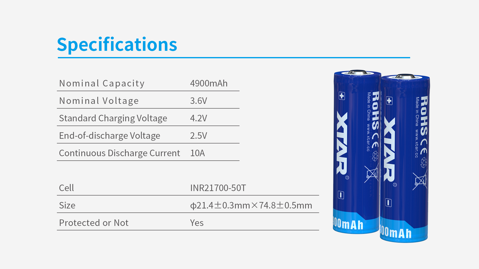 Baterie Li-ion 21700 Xtar 4900mAh 10A