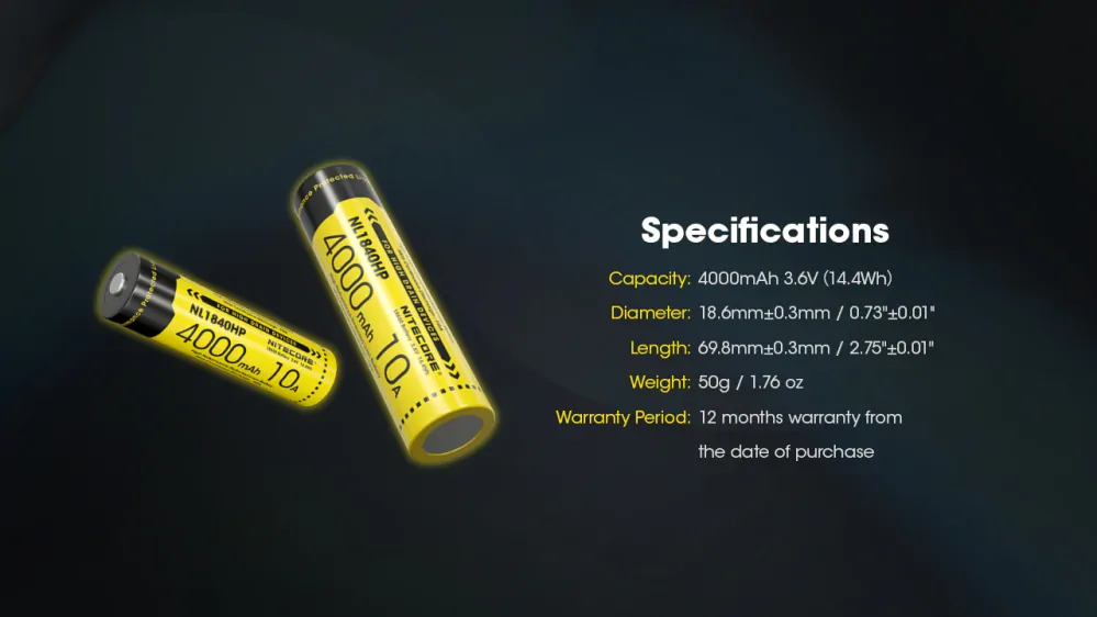Baterie Li-Ion 18650 Nitecore 3.6V 4000mAh (NL1840HP)