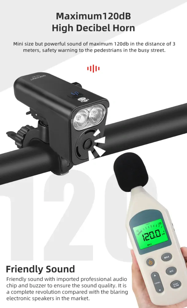 Gaciron V18-200 světlo se zvonkem přední černé