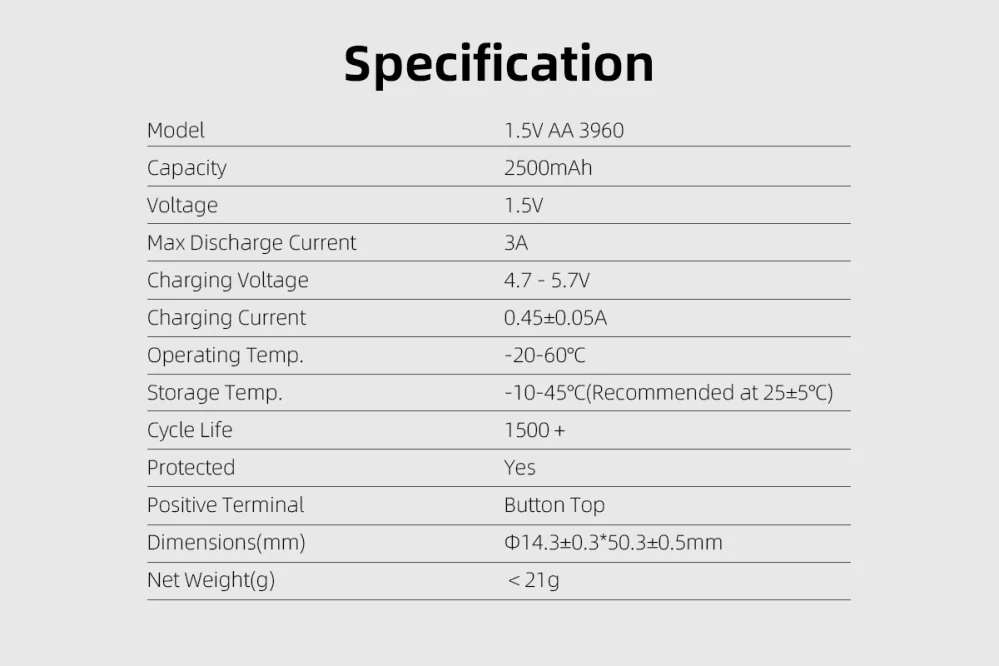Xtar AA 1.5V 3960mWh 2500mAh Li-Ion baterie 1 kus