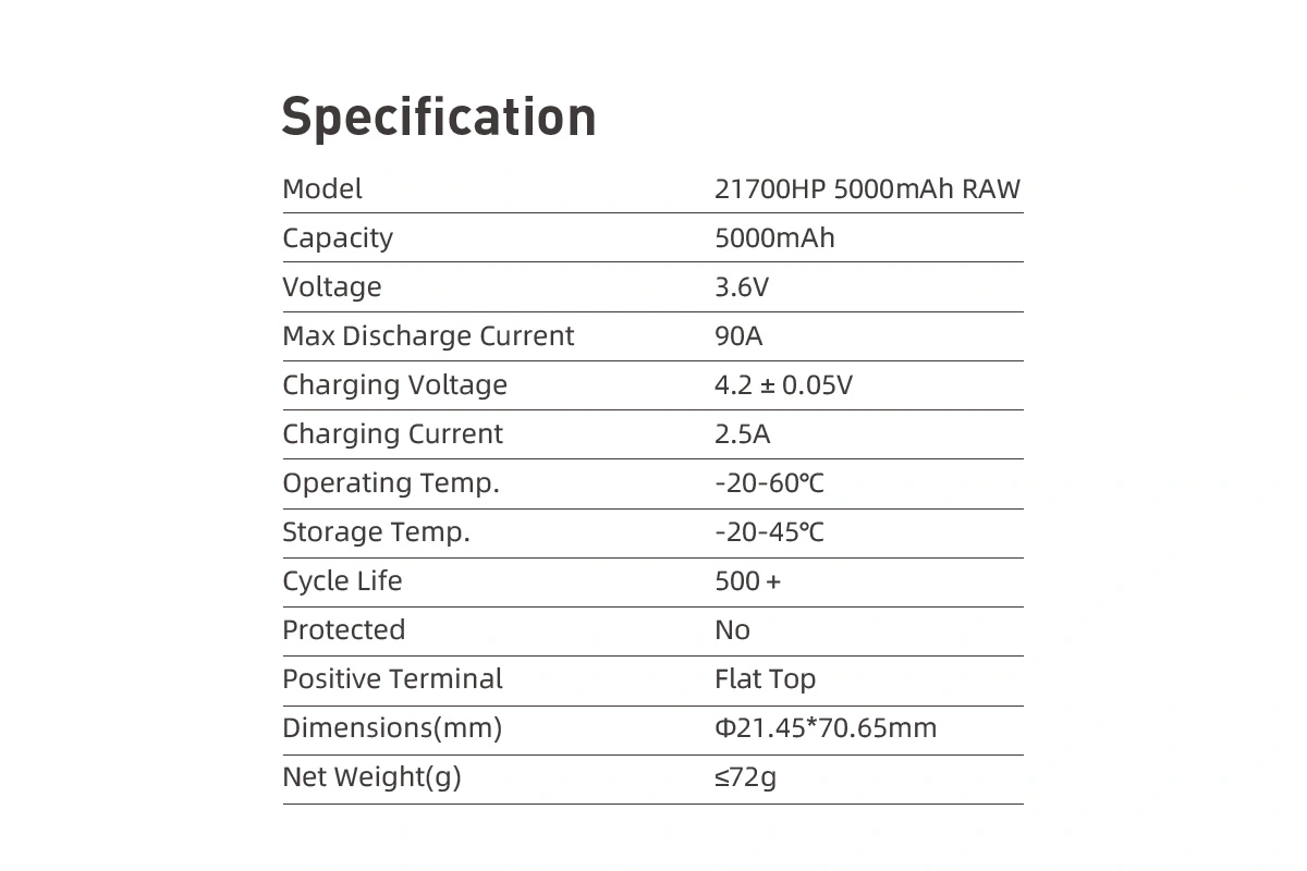 Baterie Li-ion 21700 Xtar 3.6V 5000mAh 10A RAW