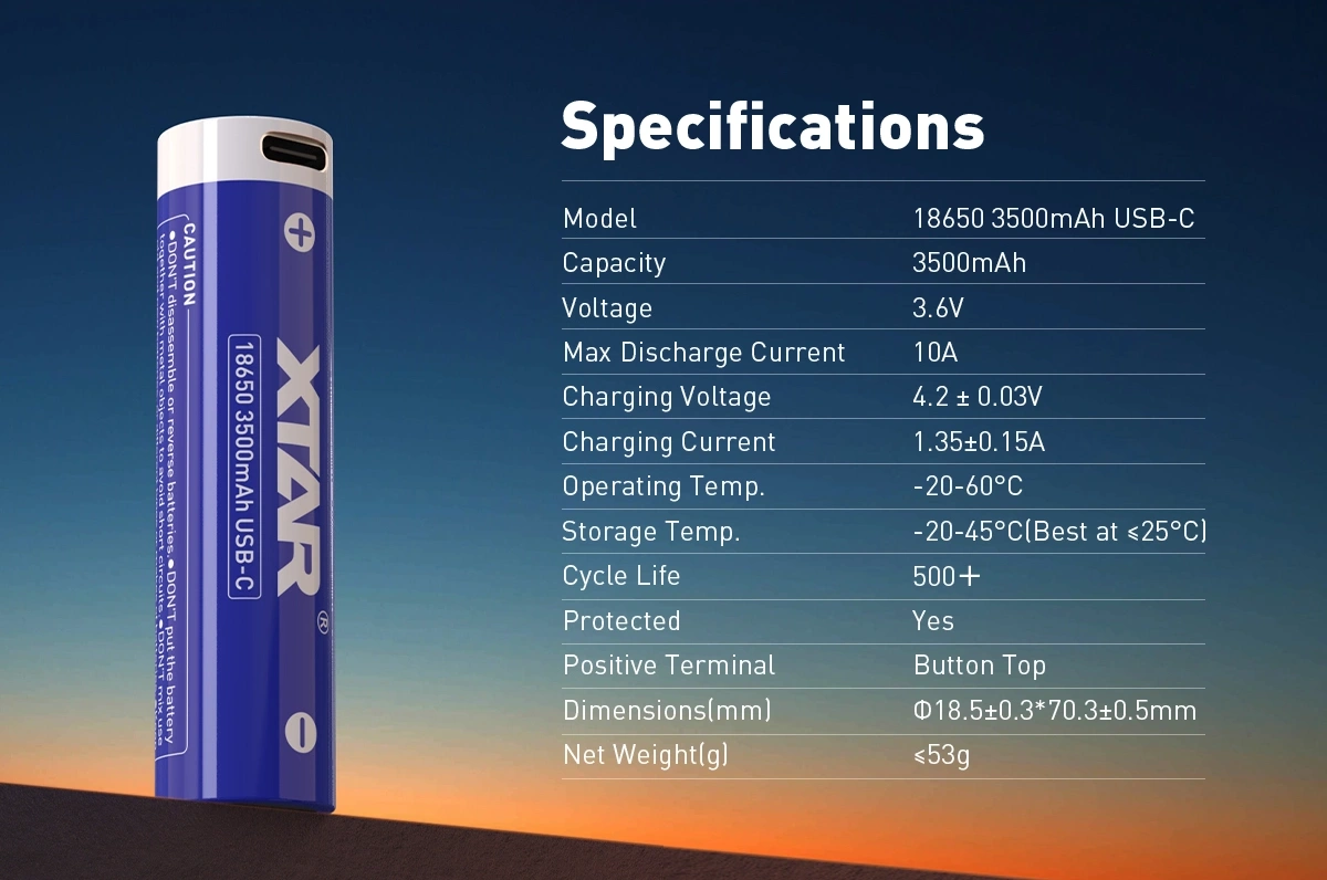 Baterie Li-ion 18650 Xtar 3.6V 3500mAh 10A USB-C