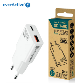 EverActive USB síťový adaptér slim GAN SC-340Q 20 W