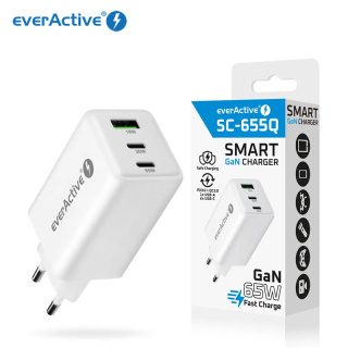EverActive USB síťový adaptér slim GAN SC-655Q 65 W