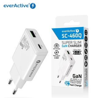 EverActive USB síťový adaptér slim GAN SC-460Q 45 W
